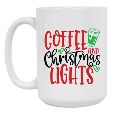 Coffee and Christmas Lights 15 oz Mug