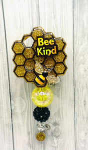 Bee Kind Honeycomb Alligator Clip Style Badge Reel