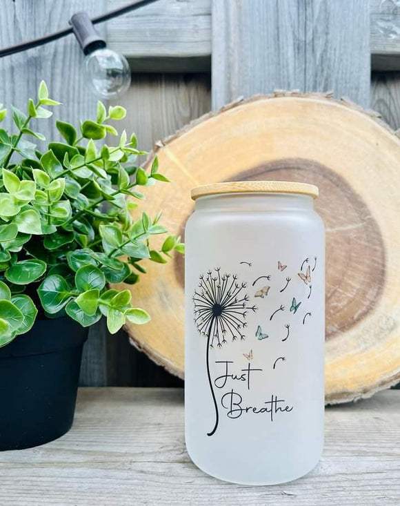 Just Breathe 16oz Frosted Glass Tumbler