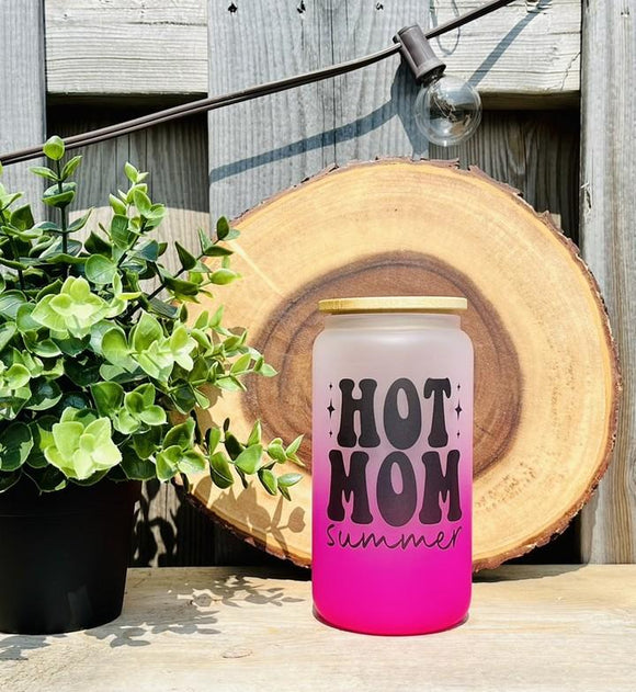 Hot Mom Summer 16 oz Frosted Glass Tumbler