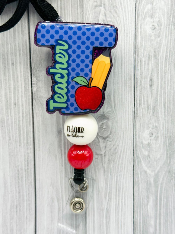 Teacher Monogram Lanyard Style Badge Reel
