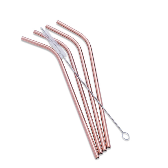 5 pc Rose Gold Bent Stainless Steel Straw Set