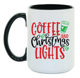 Coffee and Christmas Lights 15 oz Mug