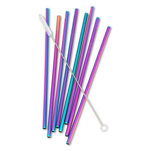 9 pc Rainbow Stainless Steel Straw Set